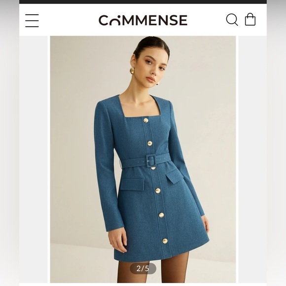 Commense Dresses & Skirts - NEW Square-Neck Belted Metal Button Mini Dress